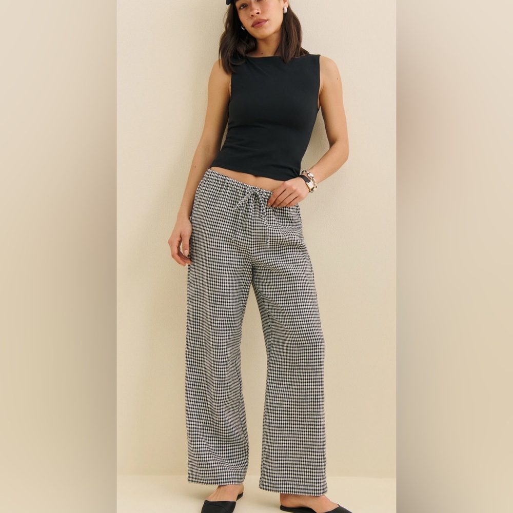 Reformation Olina linen cropped pant-black